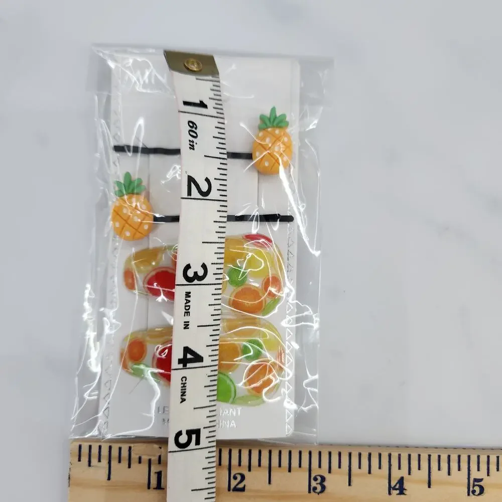 4 pc Fruit Hair Accessories 2 Pineapple bobby pins 2 citrus snap barrette clips